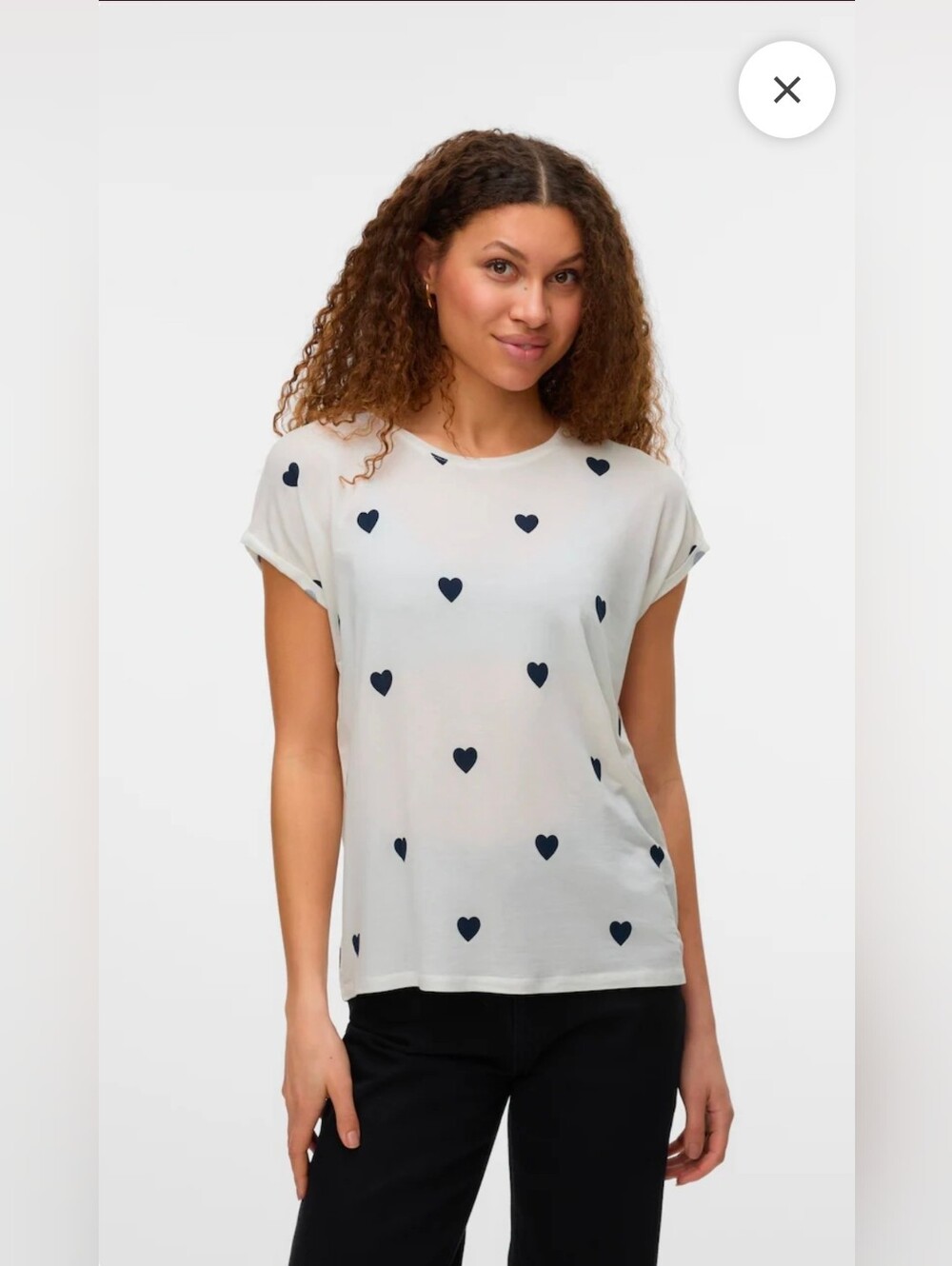 Vero Moda White Short Sleeve Tee with Black Heart Print